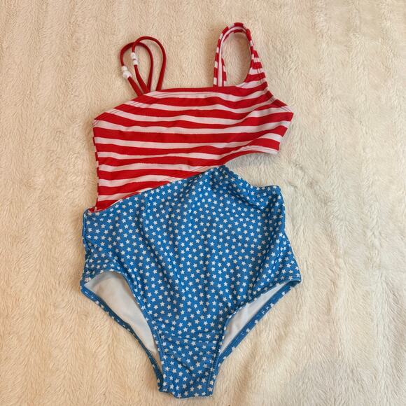 Cat & Jack Other - Cat & Jack 4th July Swimsuit Girls 6 7 Red White Blue Cutout Side One Piece USA